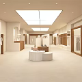 Modern Open Clothing Store Interior With White And Wooden Clothing Racks And Display Areas