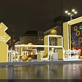 Hainan Famous Snacks Square Stall with Yellow Structure and Night Decor