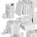 Stylish White Books And Magazines Stacked In Decorative Home Library Display Setup