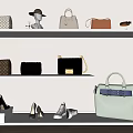 Stylish Handbags Display On White Shelves With Various Styles And Matching Accessories