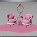 Cute Pink Furniture Set With Armchairs Mirror Side Table And Soft Rug