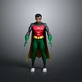 Cartoon Superhero Character Wearing Red Top Green Pants And Yellow Belt With Green Gloves And Cape