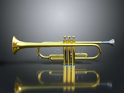 Shiny Golden Brass Trumpet Musical Instrument For Home Decor 3d model