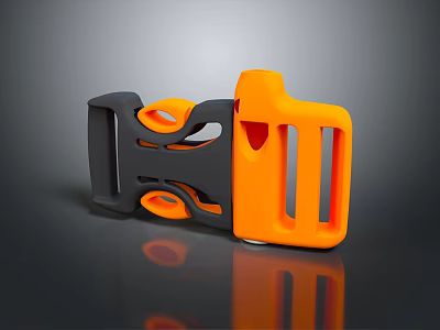 Black And Orange Clothing Accessory Buckle With Hollow Out Curved Structure And Smooth Reflective Surface 3d model