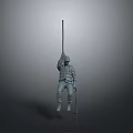 Military Style Figure Model Standing With Helmet Raised Long Pole And Short Stick