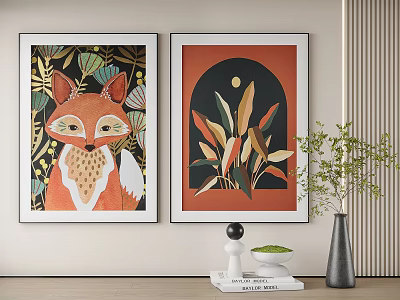 Abstract Paintings With Colorful Fox Leaves And Moon In Framed Wall Art Design 3d model Abstract Paintings With Colorful Fox Leaves And Moon In Framed Wall Art Design 3d model