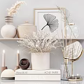 Minimalist Decorative Ornament Set With Dried Flowers Vases Candles Mirror And Picture Frame