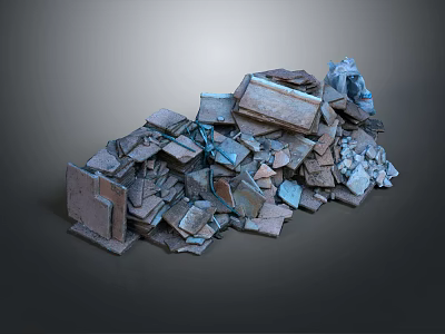 Pile of Broken Bricks Stone Pieces and Concrete Blocks in Gray Brown Tones 3d model