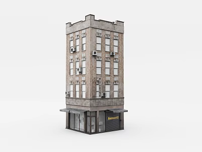 Vintage Multi Story Brick Building With Multiple Windows And Shopfront On Ground Floor 3d model