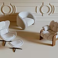 Modern Light Colored Upholstered Leisure Chairs With Wooden Legs And Ottoman In Interior Setting