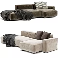 Cozy Plush Brown and Beige Sectional Sofa with Dark Blanket and Brown Cushions