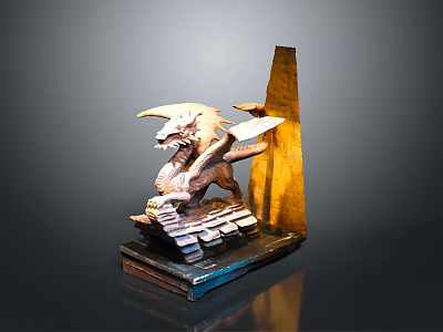 Mythical Winged Dragon Sculpture with Obelisk Structure and Intricate Stone Base 3d model