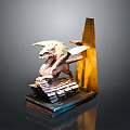 Mythical Winged Dragon Sculpture with Obelisk Structure and Intricate Stone Base