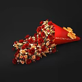 Floral Display Featuring Red Cone Shaped Bouquet Welcome Home Text Red Orange Roses Yellow Bow