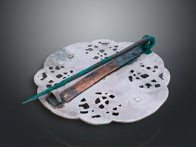 Vintage Green And Brown Metal Hardware Tool On Perforated White Plate 3d model