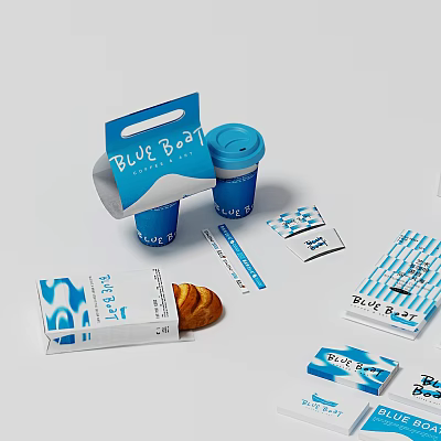 Blue Bear Daily Essentials With Portable Cup Carry Bag Tissue Box And Croissant Wrap 3d model