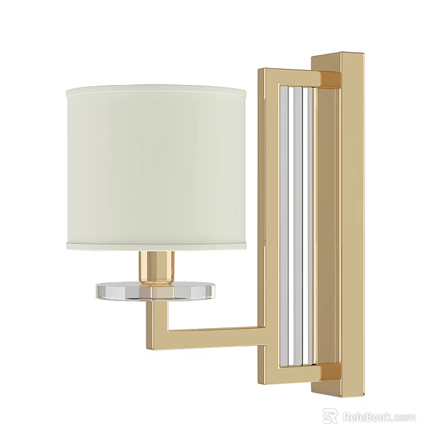 Elegant Modern Wall Lamp With Gold Frame White Lampshade And Crystal Base 3d model 