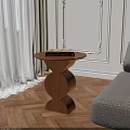 Modern Wooden Side Table With Curved Base Round Top In Living Room