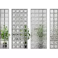 Modern Glass Partition Designs With Various Grid Patterns And Green Plants 3d model