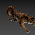Lifelike Tiger Sculpture With Detailed Brown Black Stripes In Walking Pose