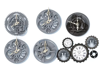 Vintage Steampunk Clocks With Gear Hollow Designs Classic Dials And Decorative Style 3d model