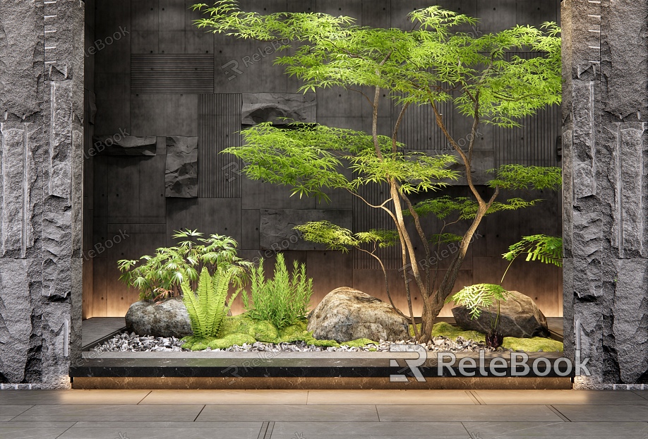 Modern indoor plants landscaping courtyard sketch maple stone plant pile model