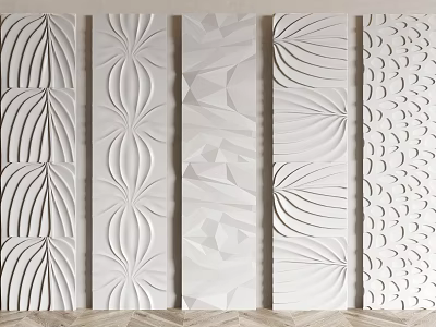White Textured Wall Panels With Various Decorative Patterns For Interior Design 3d model