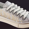 Gray Sneakers With Gold Embroidered Logo White Laces And Beige Sole