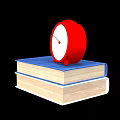 Red Alarm Clock Resting On Stacked Books Against Black Background