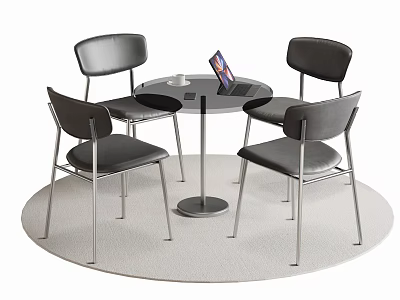 Modern Round Dining Table Set With Four Metal Leg Chairs And Upholstered Seats 3d model