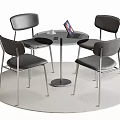 Modern Round Dining Table Set With Four Metal Leg Chairs And Upholstered Seats