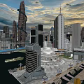 Future Architecture With Skyscrapers Circular Structures Flying Vehicles And Bridges 3d model