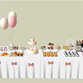 Elegant Party Dessert Table With A&B Letters Pink Balloons And Bow Decorations