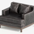 Dark Gray Upholstered Single Sofa With Square Arms Two Cushions And Wooden Legs Modern Design