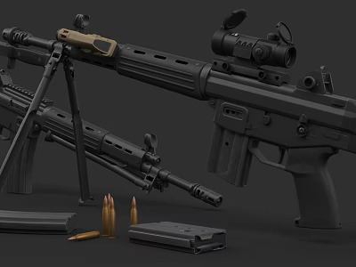 Modern Tactical Rifles With Scope Magazine And Ammunition 3d model