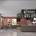 Modern Bubble Tea Shop Interior With Tables Chairs And Drink Display Signboard