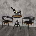 Modern Table And Chairs Set With Wine Bottle And Glasses On Wooden Floor Gray Wall