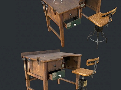 Industrial wind solid wood workbench 3d model