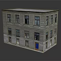 Multi Story Residential Building With Gray Stone Facade Neatly Arranged Windows And Blue Door
