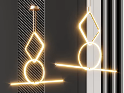 Modern Luxury Geometric Neon Chandelier with Unique Diamond and Ring Shape Design 3d model