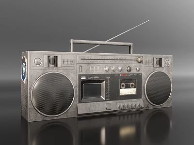 Daily Electrical Appliance Retro Boombox with Large Speakers Tape Deck Antenna and Handle 3d model