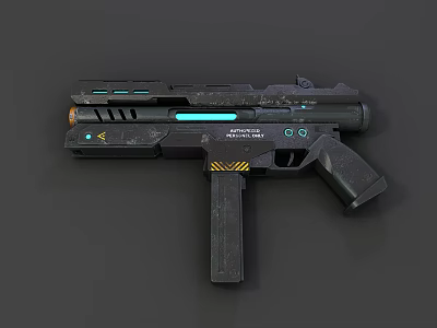 Futuristic Sci Fi Weapon Design With Black Body Blue Light And Yellow Accents 3d model