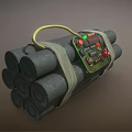 Dangerous Weapon Dynamite Bundle With Green Control Panel Red Buttons And Yellow Handle 3d model