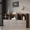 Modern Bookcase Featuring Open Compartments Drawers Eiffel Tower Model Books And Green Plant