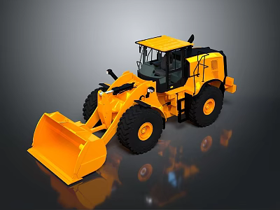 Yellow Heavy Duty Front Loader With Large Bucket Black Wheels And Cab 3d model