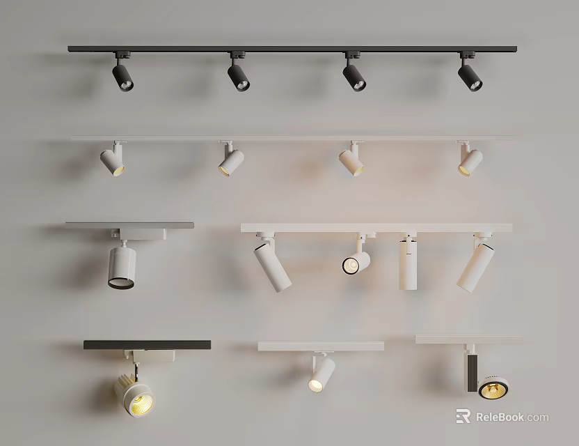 Modern Downlights and Spotlights with Track Mounted Design and Color Options 3d model 