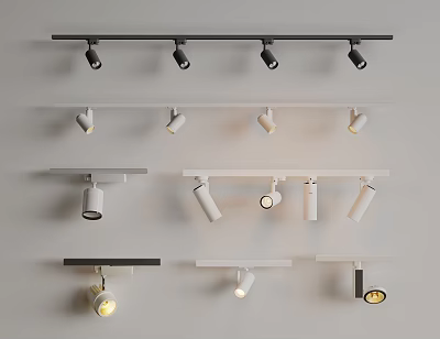 Modern Downlights and Spotlights with Track Mounted Design and Color Options 3d model