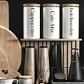 Stylish Kitchen Utensils With Wooden Cutting Boards White Canisters Coffee Cup And Utensil Holder