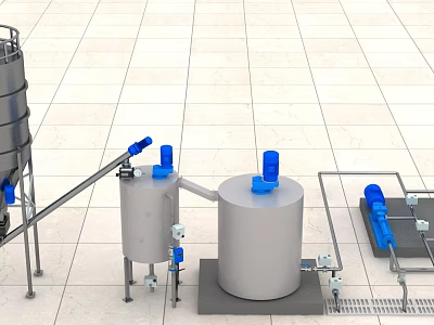 Industrial Equipment Featuring Stainless Steel Tanks Blue Valves And Piping Systems 3d model