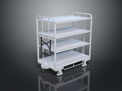 White Three Tiered Mobile Cart With Three Shelves And Four Wheels 3d model